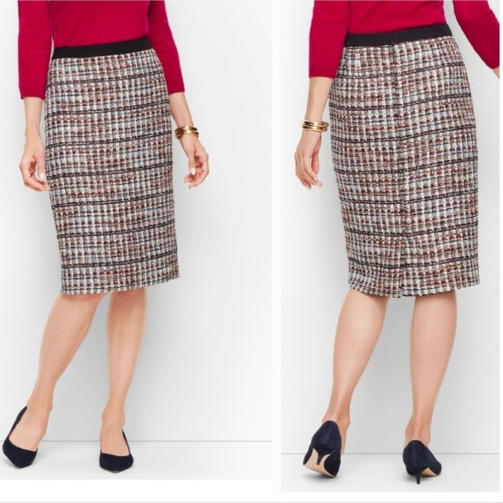 Women's Talbots Petite Wool Blend Boucle Plaid tweed Pencil Skirt Size 10P new!!
